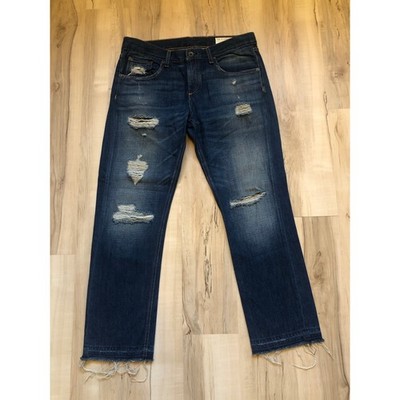 Rag & Bone Doris Distressed Straight Leg Jeans Blue Raw Hem Size 28 W1583U004DOR