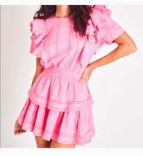 LoveShackFancy Natasha Hot Pink Lace Trim Mini Dress Size P (00)