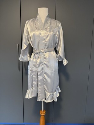 Batas Glamour Cream Satin Robe M Rhinestone Wrap Spa Bath