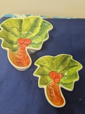 2 Hand Painted Ceramic Dip/Relish Serving Dishes. Palm Tree Shape.