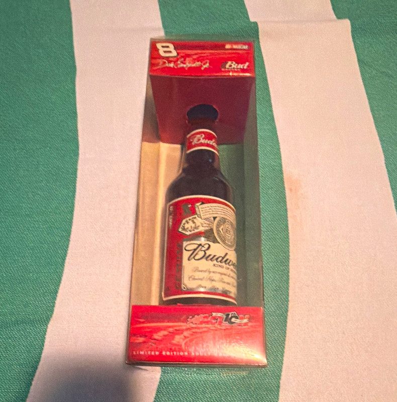 Budweiser Dale Earnhardt Jr #8 NASCAR Red Collectible Beverage Bottle in Box