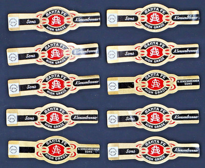 Vintage Santa Fe 2-3/16 Cigar Bands Lot of 10 Embossed Gold Foil Tobacciana
