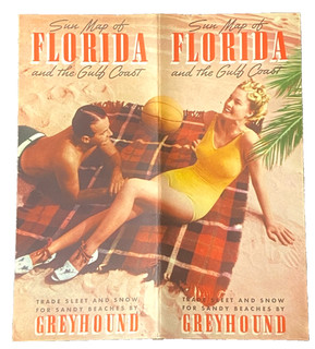 GREYHOUND SUN MAP OF FLORIDA AND THE GULF COAST 1938