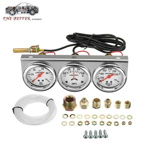 2"52mm Oil Pressure Amp Meter Water Temp Triple Gauge 3 in 1 Set Chrome Gauges - Bild 1 von 9