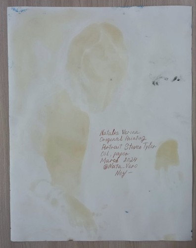 Original Oil Painting Portrait of Steven Tyler Aerosmith Music Paper 37.7×29.7cm - Picture 3 of 3
