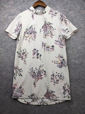 Leith Dress Womens Medium Ivory Floral Short Sleeve Shirt Dress Lined