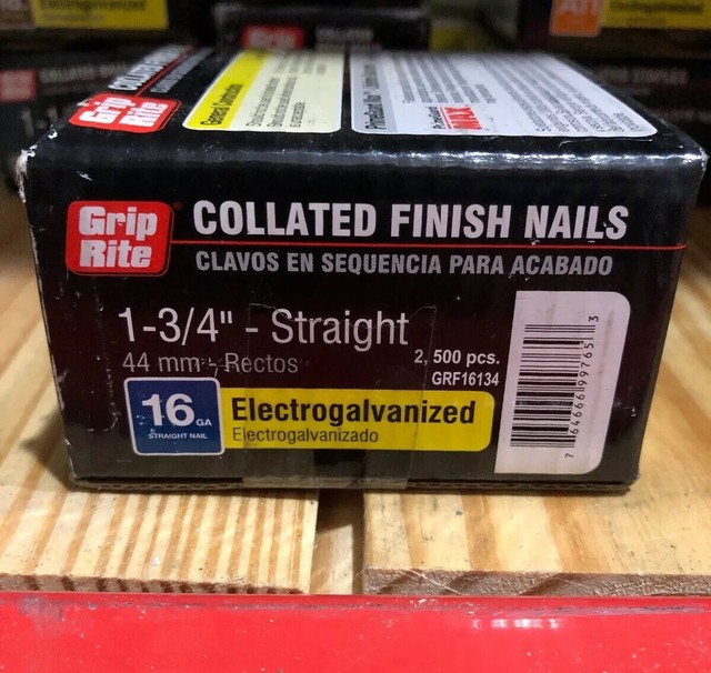 (BOX OF 2500) 13/4" GripRite 16 Gauge 44 mm Straight Collated Finish