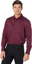 Perry Ellis Men's Double Pocket Solid Long Sleeve Button-Down Shirt