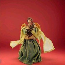 Vestido Decorativo Clásico Ángel Arpa Tafetán Alas Grandes Lux Árbol de Navidad Topper