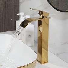 Golden Bathroom Faucet Tall Single Handles Brass Mixer Deck Mouned Basin Tap