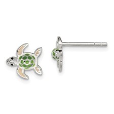 .925 Sterling Silver Children's 9mm Enameled Sea Turtle Earrings Kids Jewelry