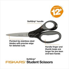 7" SoftGrip Student Glitter Scissors for Kids 12 Black Crafting Supplies New