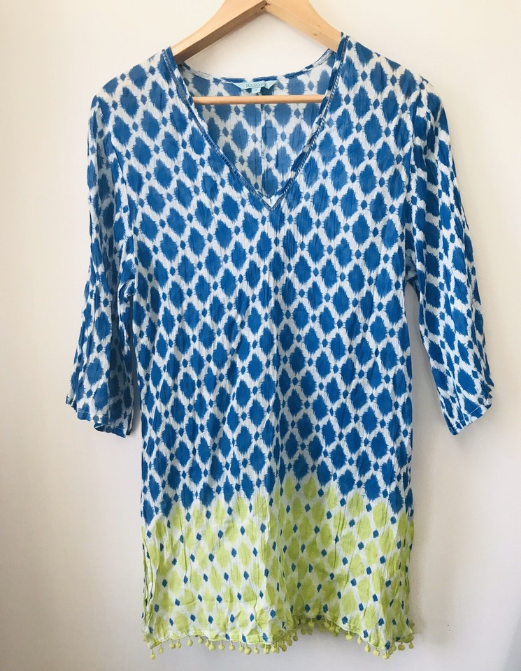 Kaftan Dress Soft Blues Pastel RESORT Cruise Swim Wear Size S EUC