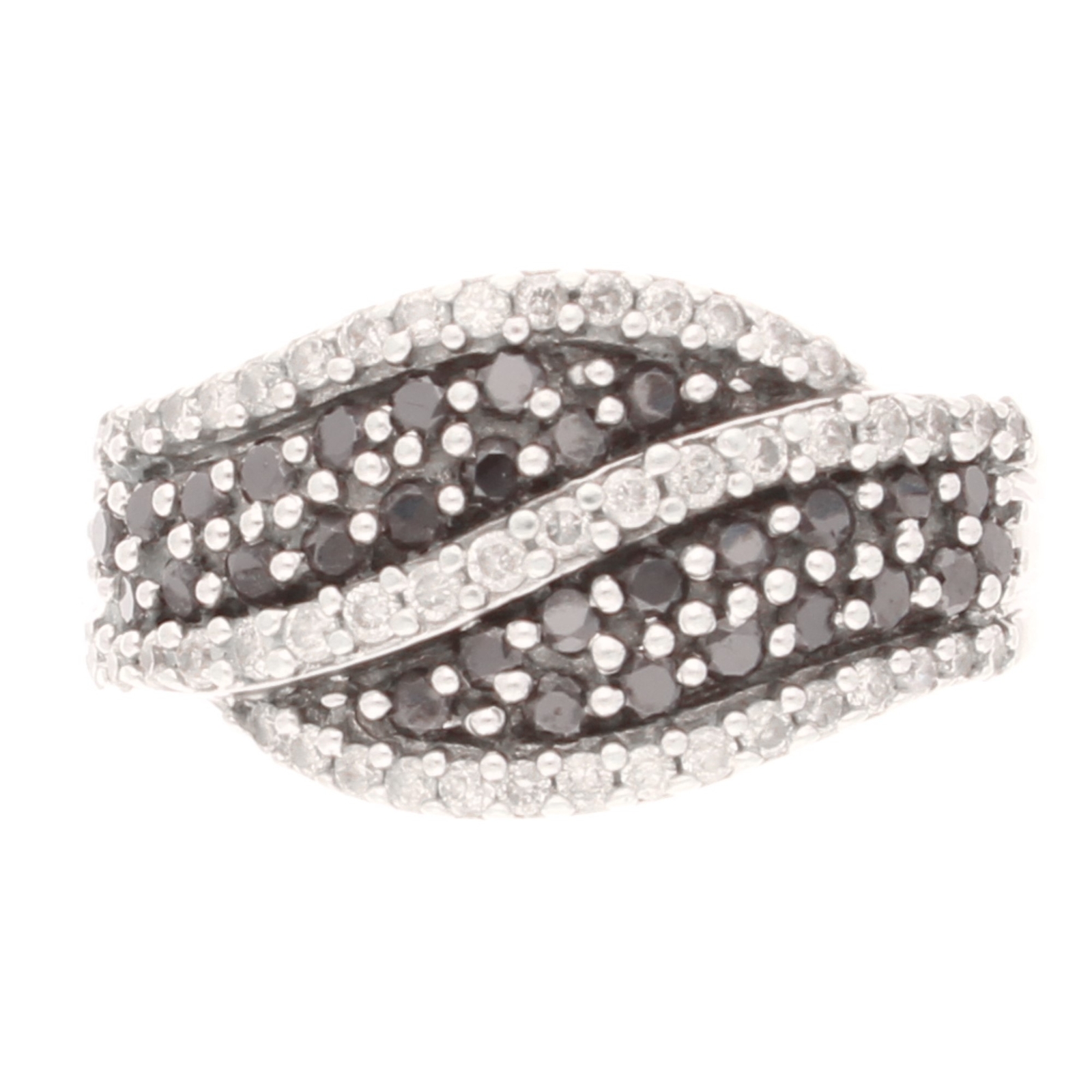 9Ct White Gold 0.72ct Black & White Diamond Cluster Ring (Size L) 10.5mm Widest
