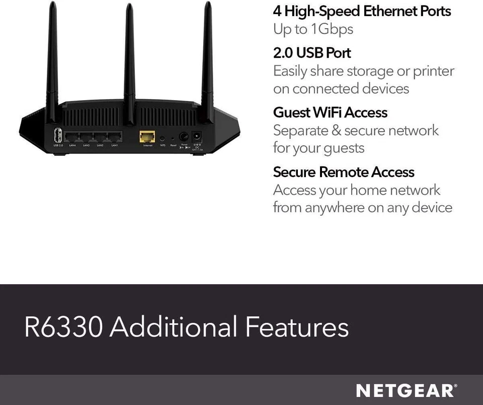 NETGEAR R6330 AC1600 1300 Mbps Dual-Band WiFi Router - Black - Image 2 of 4