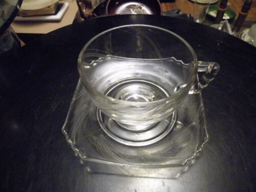 Juego de 4 tazas y platillos vintage FOSTORIA 4020 Mayfair Comet Art Deco Sakier Swirl - Imagen 2 de 4