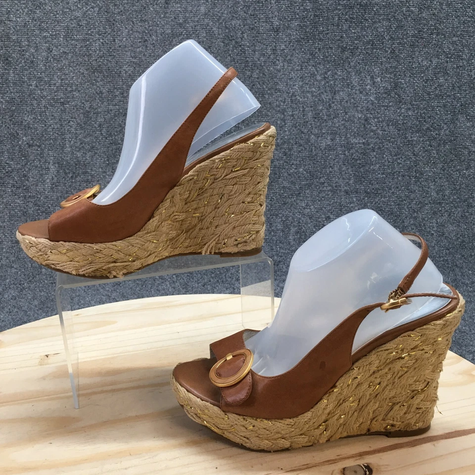 Jessica Simpson 凉鞋女式 6B Gauma 露背楔形帆布鞋棕色皮革 — 第 2/4 张图片