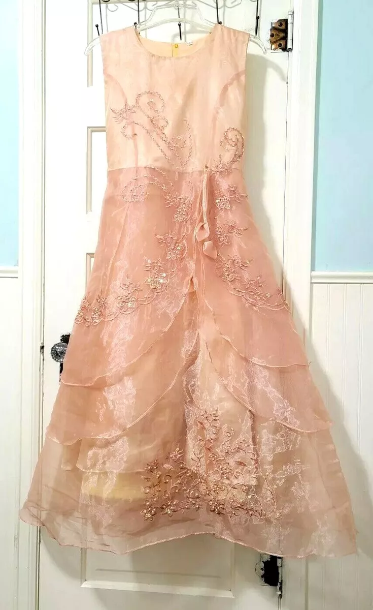 VINTAGE GLAMOR Prom Bridesmaid LONG Tiered BEADED Embroidered
