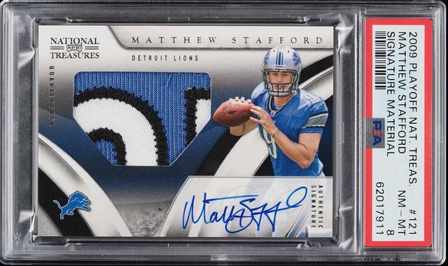 Matthew Stafford 2009 Playoff National Treasures Rookie Patch Auto RPA /99 PSA 8