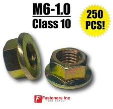 (QTY 250) M6-1.0 Metric Hex Flange Nuts Class 10 (Grade 8) Zinc Yellow 