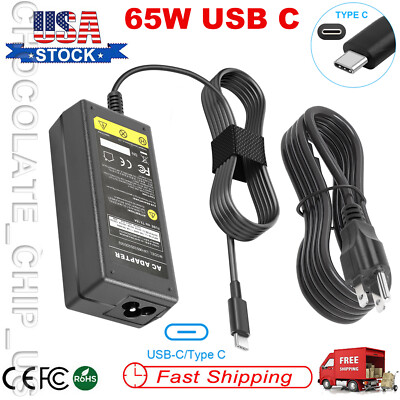65W Laptop AC Adapter Type C USB-C Charger For HP Lenovo Dell Toshiba Acer Asus