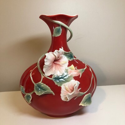 Franz Island Beauty Hibiscus Flower Porcelain Vase FZ0098 w/ Small Flaw LOOK