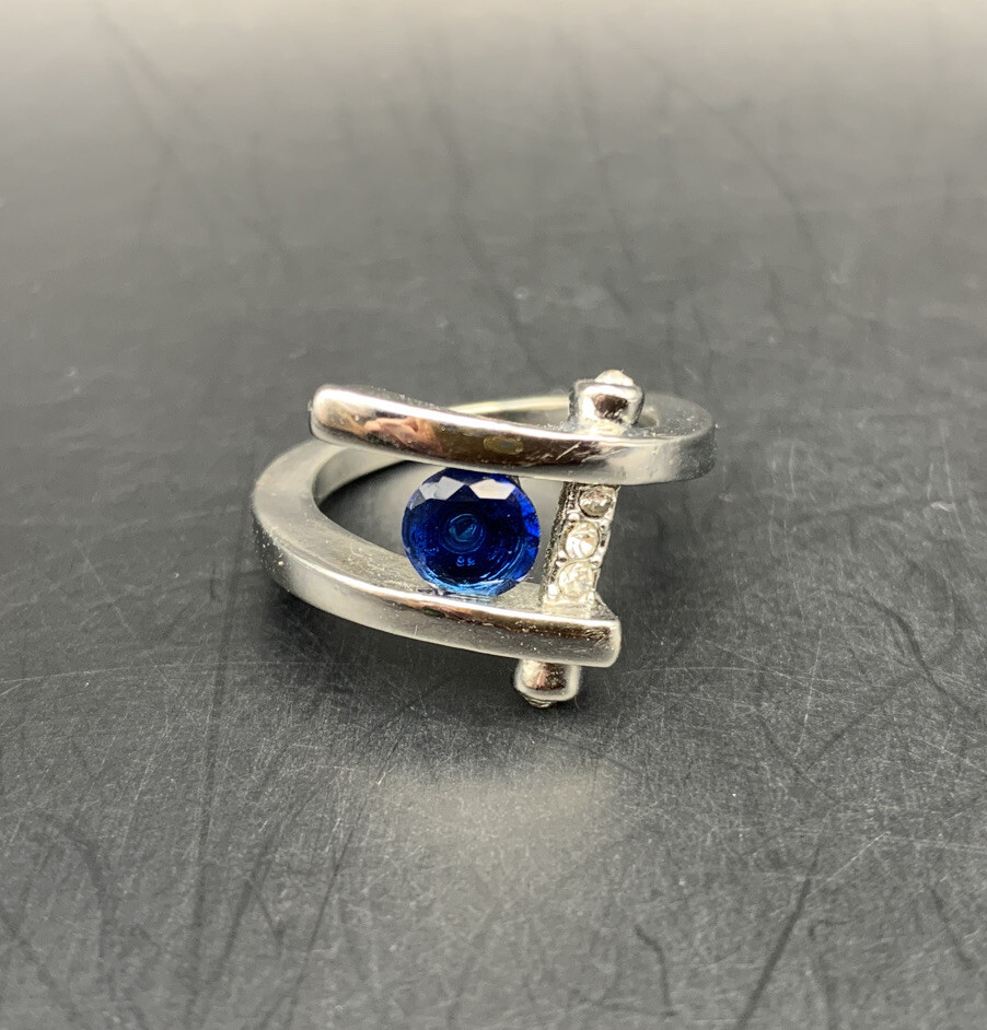 Abstract Statement Ring Silver Tone Blue Clear Rh… - image 4