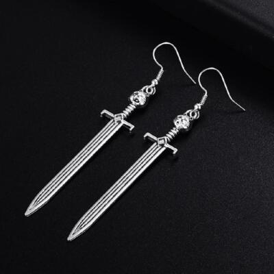 SWORD EARRINGS 2.5'' Blade Charm Small Tiger Head on Handle Knife Drop Dangle NEW