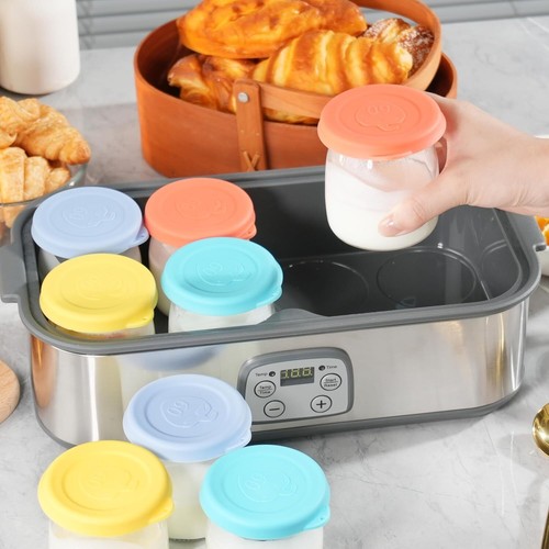 16 Silicone Replacement Lids for Ultimate 6oz Yogurt Jars, Transparent, Modern, - Picture 2 of 6