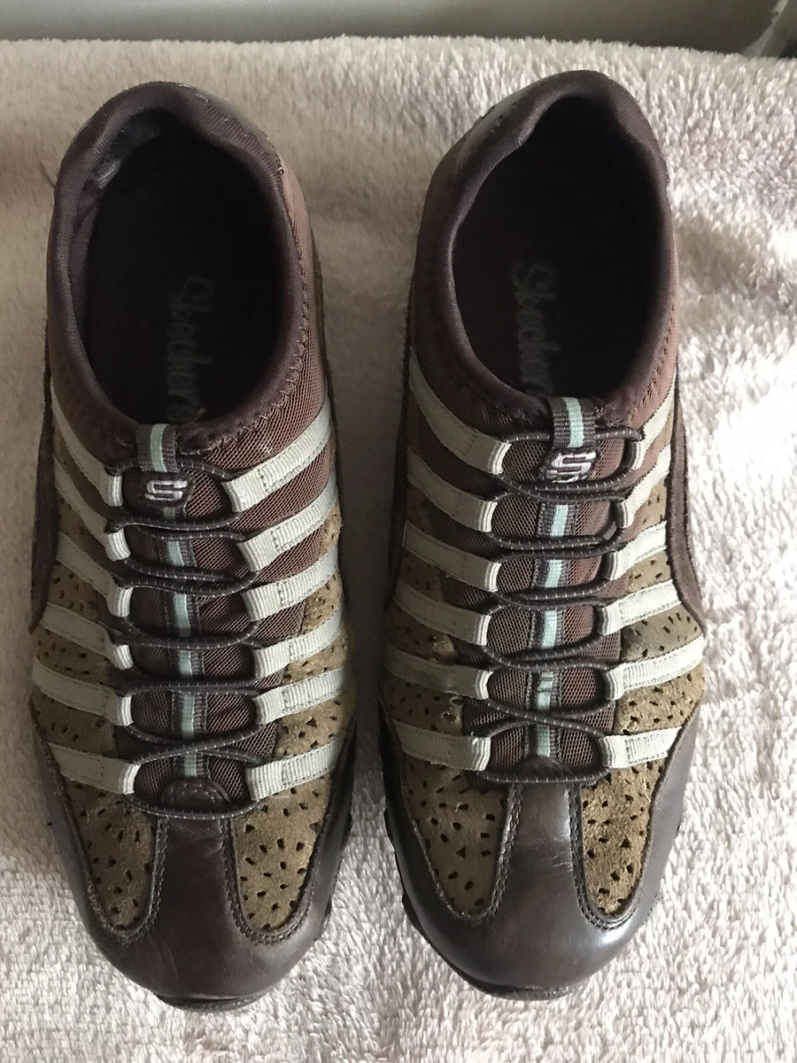 Skechers Brown Leather Fabric Slip On Trainer Shoes 4 37 VGC eBay