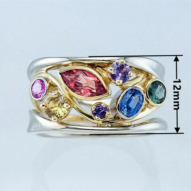 925 Sterling Silver Rhinestone Topaz Amethyst Wedding Engagement