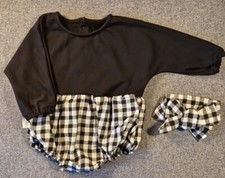 Completo pagliaccetto e fascia bambina 3-6 mesi bianco e nero tutina a quadri 464