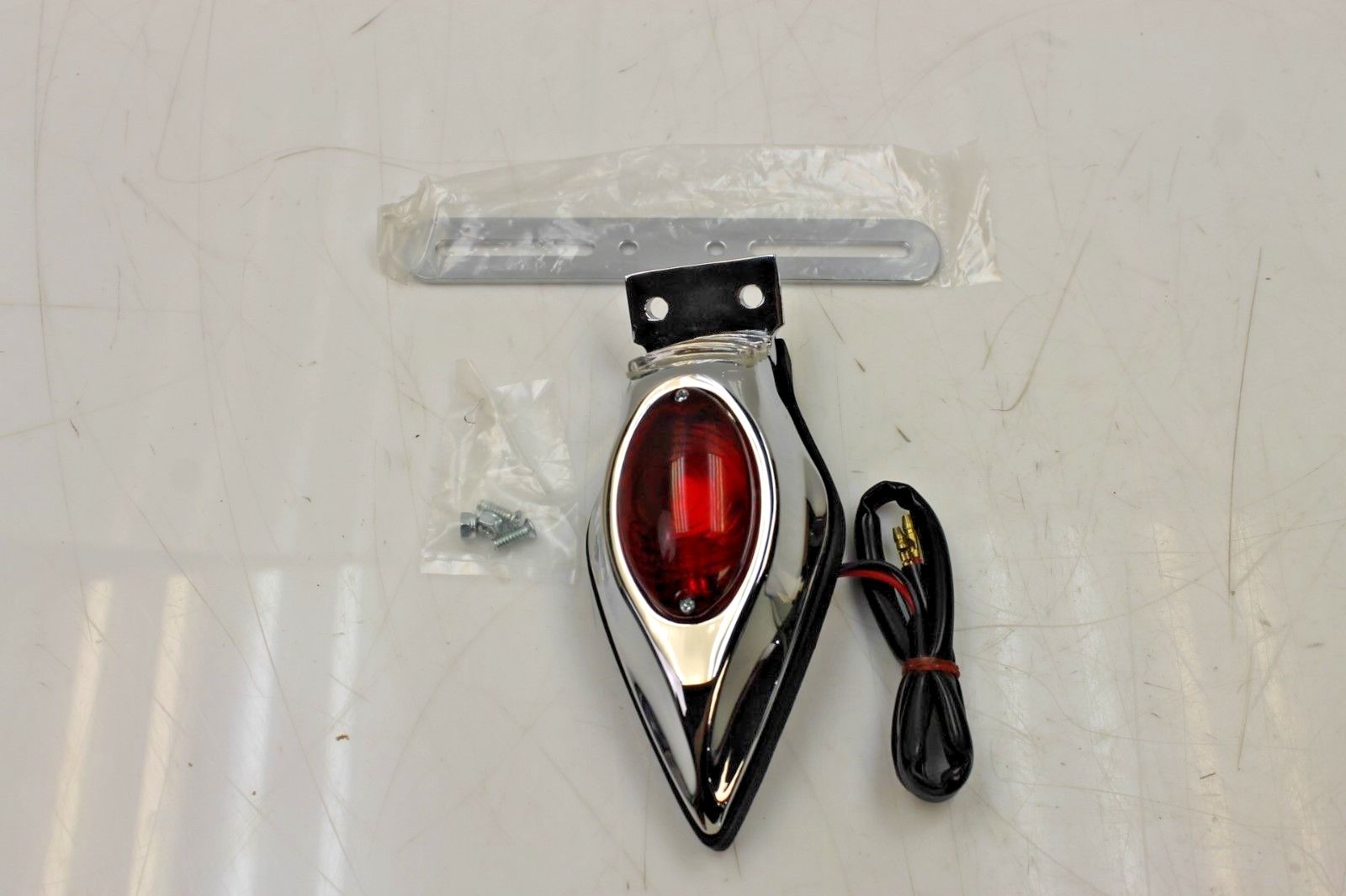 NEW TAIL LIGHT + BRACKET ALLOY CHROME RED LENS UNIVERSAL FIT BIKES 