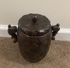 Vintage Hand Carved Dark Wooden Jar With Lid 7.5"
