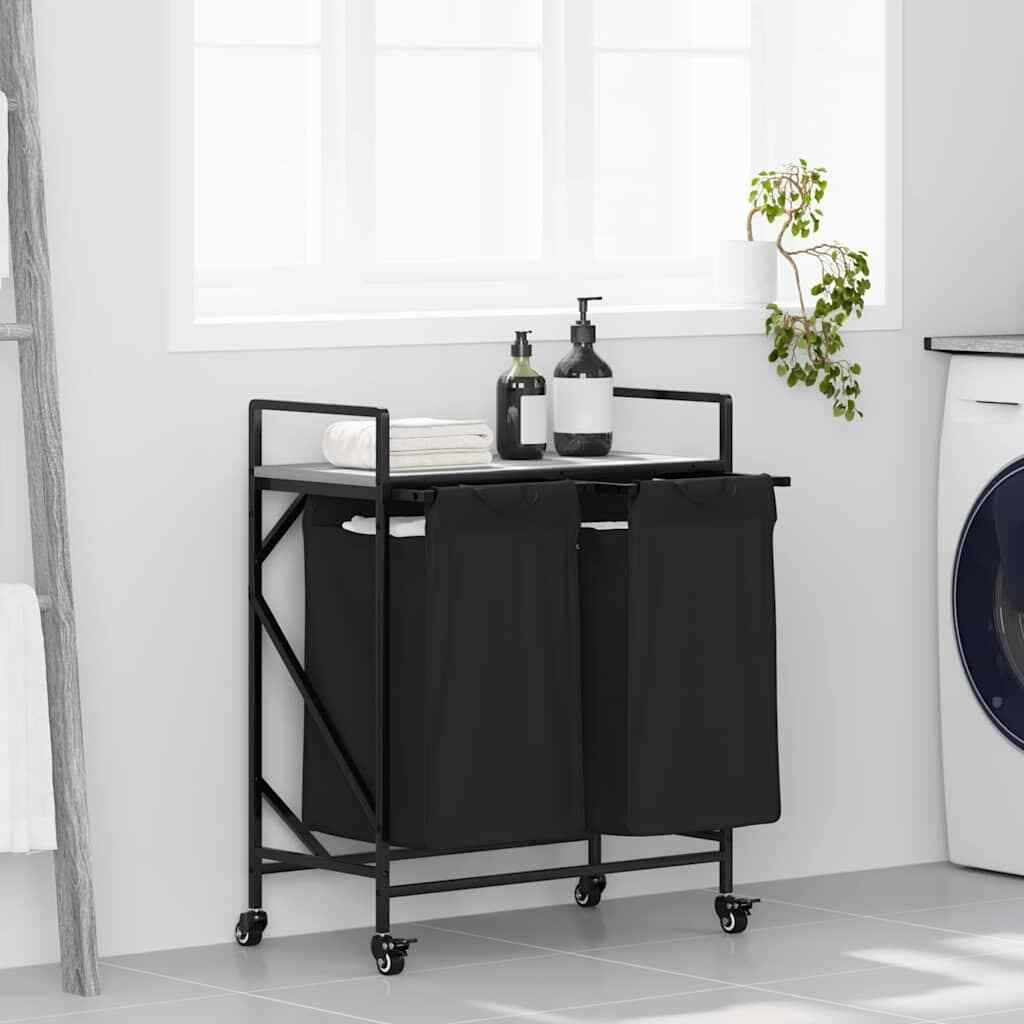 vidaXL Laundry Basket 2 Compartments with Wheels Grey Sonoma
