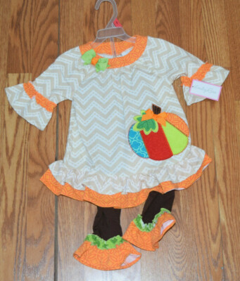 EMILY ROSE NWT White Orange Tan Thanksgiving Pumpkin Dress Shirt Set Sz 6