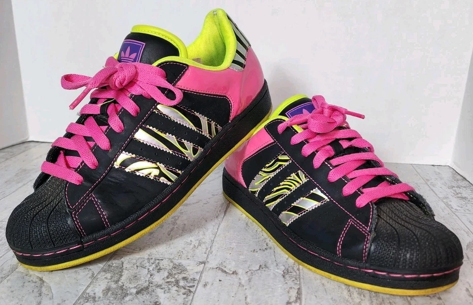 Adidas Superstar II Zebra 2009 Women's 8 Black Neon Pink Custom G06328 - Image 2 of 4