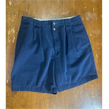 Tommy Hilfiger Vintage Men's Blue Cotton Shorts Pleated Solid Slash Pockets