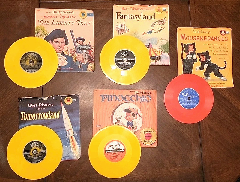 Walt Disney's 45 RPM Records-Lot of 5 Rare-Includes HTF Record Sleeves-See Pics