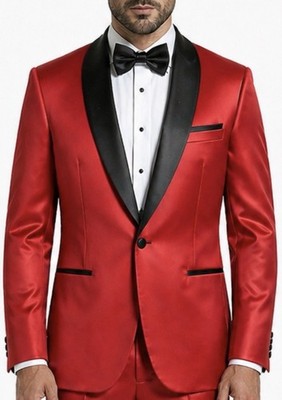 Mens Tuxedo / Suit Red Satin Sparkle - Elegant with Black Shawl Collar