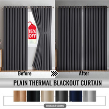Blackout Curtains Eyelet Thermal Ready Made Ring Door Window Curtain Pair Panels