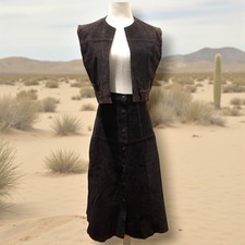 Vintage Leather Suede Vest and Skirt Set Sherif Country 8 Brown Costume 70s