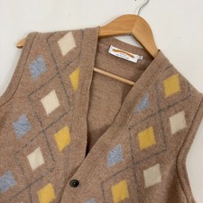 VTG James Pringle Weavers Sweater Vest Beige Lambswool Argyle Cardigan Mens XL
