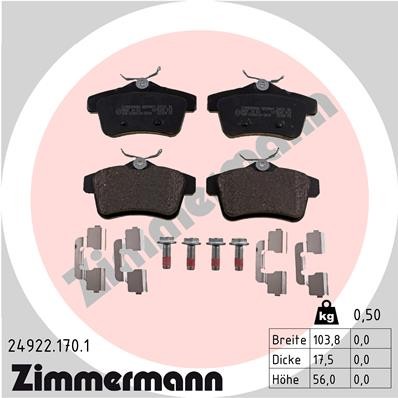 Rear ZIMMERMANN 24922.170.1 Brake Pad Set, disc brake for CITROËN,DS,DS (CAPSA),