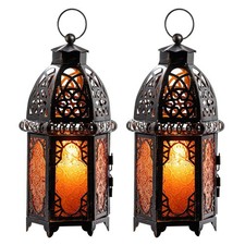 Set of 2 Moroccan Lanterns Decorative Indoor & Outdoor, Hanging Candle Lanter...