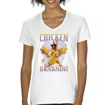 Chicken Bananini Women's V-Neck T-shirt Funny Italian Brainrot Gen Z Alpha Meme