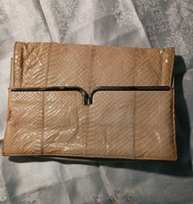 Vintage 70's Creamy Beige Snakeskin Leather Clutch Bag