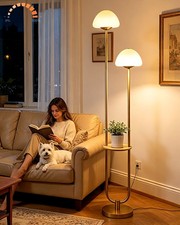 2-Light Gold Dimmable Floor Lamp with Table, Modern Floor Lamps for Living Ro...