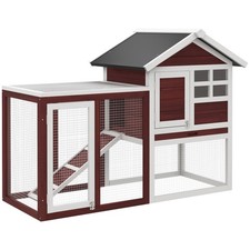 PawHut Rabbit Hutch, Bunny Cage Outdoor Wooden House w/Tray & Ramp, Brown