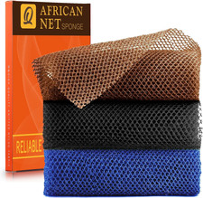 3 esponjas de red africana para bano exfoliante corporal en negro azul y marron